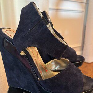 Ann Tuil (Paris designer), dark blue suede wedge, size 10 (I usually wear 9)